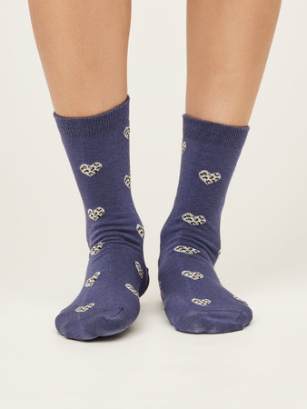 Bamboe damessokken hartjes leopard blueberry blue