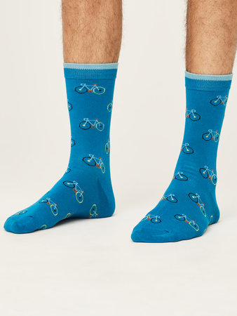 Bamboe herensokken fietsen bright blue