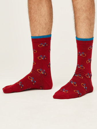 Bamboe herensokken fietsen berry red