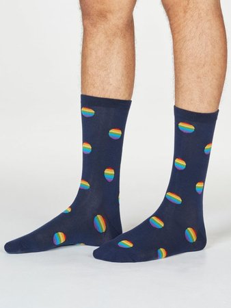 Herensokken bio katoen - rainbow spots navy