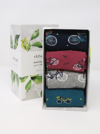 Bamboe damessokken cadeaudoos - birds flowers bicycle