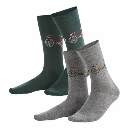 Herensokken fietsprint grijs groen 2-pack - maat 43-46
