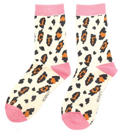 Bamboe damessokken leopard spot cream