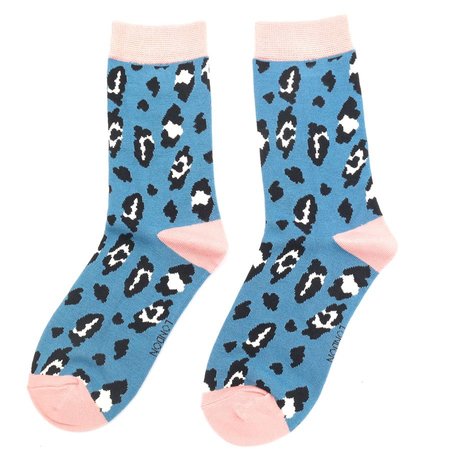 Bamboe damessokken leopard spot denim