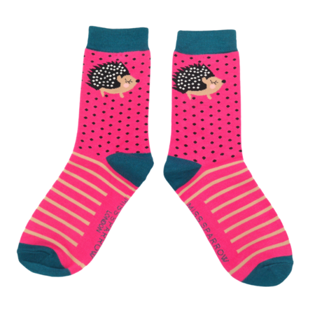 Bamboe damessokken egels hot pink