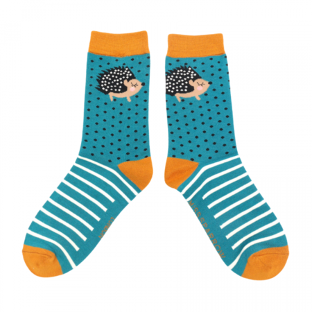 Bamboe damessokken egels turquoise