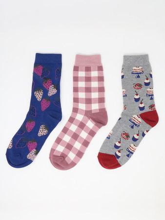 Sokken met aardbeien en slagroom - 3 pack