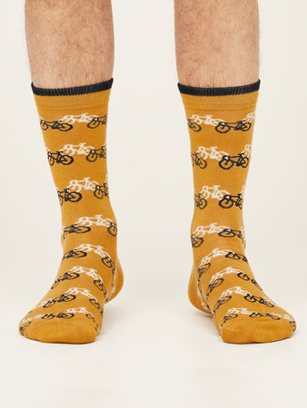 Bamboe herensokken bicycle race amber yellow