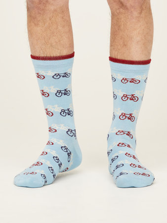 Bamboe herensokken bicycle race pastel blue