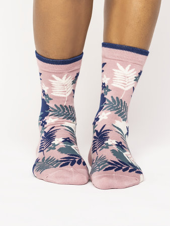 Bamboe damessokken palm leaf blush pink