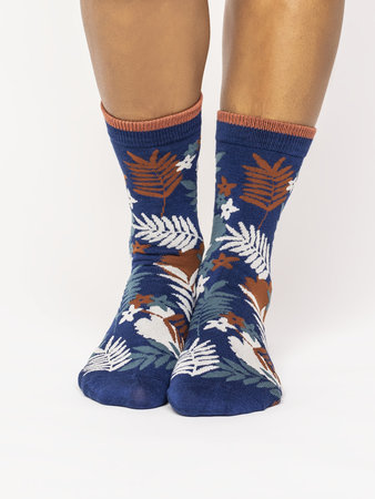 Bamboe damessokken palm leaf twilight blue