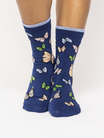 Damessokken bio katoen butterfly - twilight blue