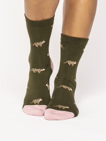 Damessokken bio katoen wild animal - olive green