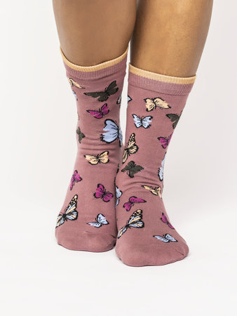 Damessokken bio katoen butterfly - dark rose pink