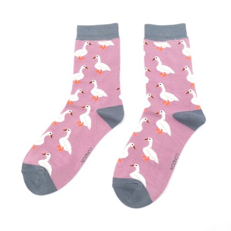 Bamboe damessokken white ducks - mauve