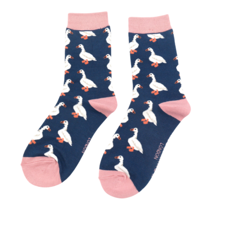 Bamboe damessokken white ducks - navy