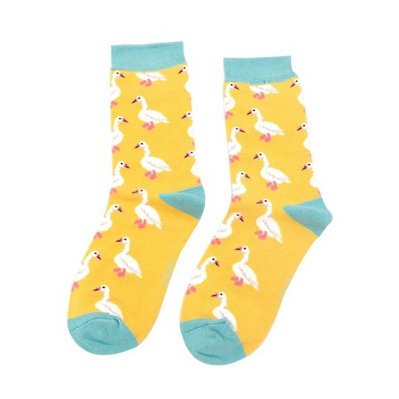Bamboe damessokken white ducks - yellow