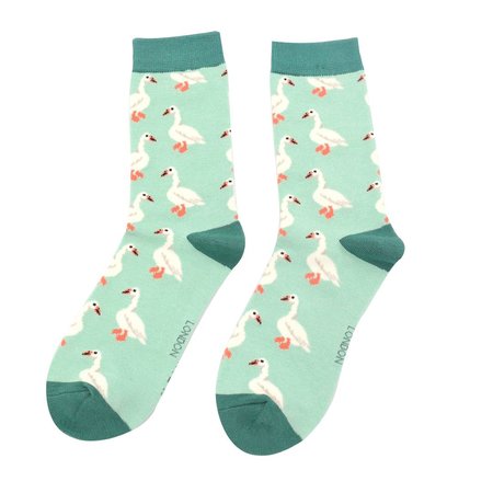 Bamboe damessokken white ducks - mint