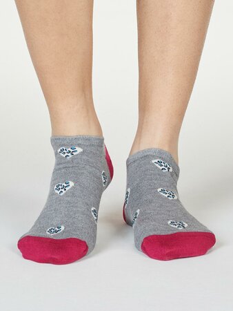 Bamboe enkelsokken Lily met hartjes - grey marle