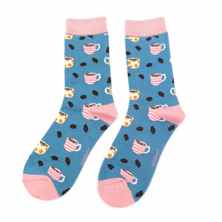 Bamboe damessokken met koffie - denim blauw