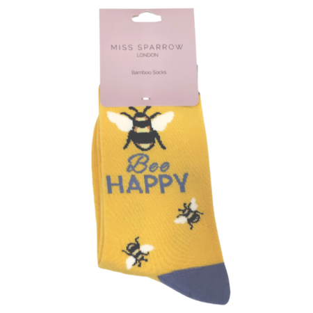 Bamboe damessokken bijen Bee Happy - geel