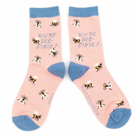Bamboe damessokken bijen Bee-utiful - dusky pink