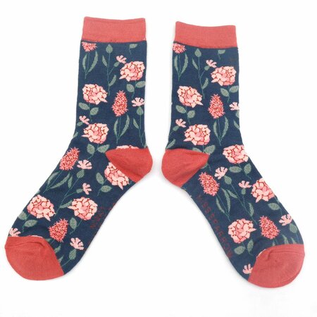 Bamboe damessokken botanische print navy