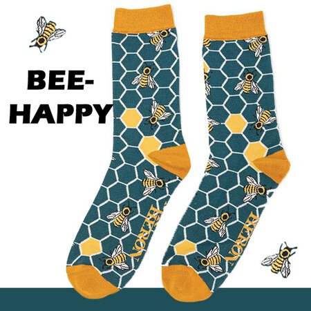 Bamboe herensokken Bee Hive teal
