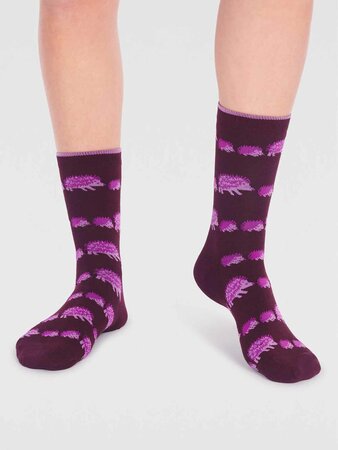 Bamboe damessokken egels - aubergine purple