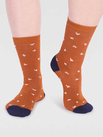 Bamboe damessokken wren bird - harvest orange