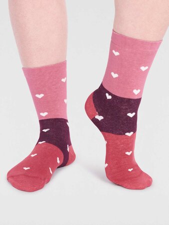 Damessokken katoen hartjes - dusty rose pink
