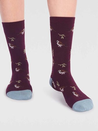 Bamboe damessokken Eden bird - aubergine purple