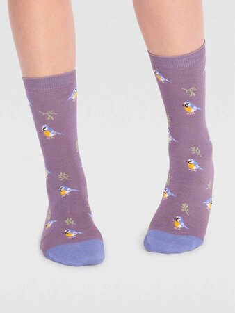 Bamboe damessokken Eden bird - slate grey lila