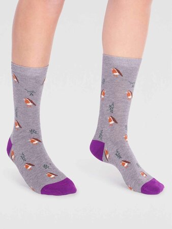 Bamboe damessokken Eden bird - grey marle