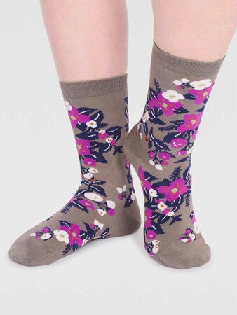 Bamboe sokken dames Arya floral - olive green
