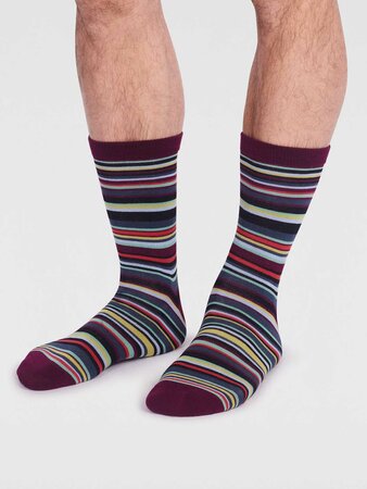 Gestreepte herensokken bamboe Matias stripe - plum purple
