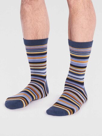 Gestreepte herensokken bamboe Matias stripe - slate blue