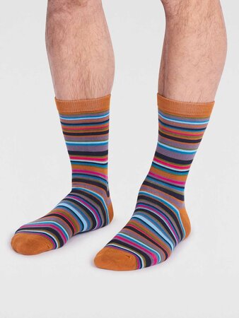 Gestreepte herensokken bamboe Matias stripe - golden yellow