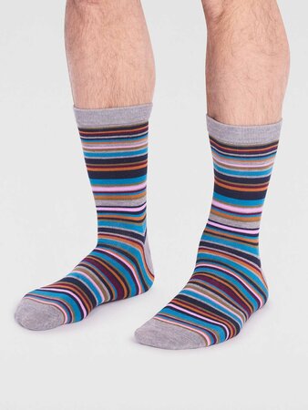 Gestreepte herensokken bamboe Matias stripe - grey marle
