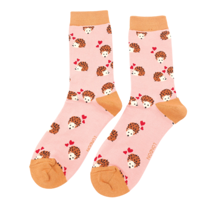 Bamboe damessokken egels en hartjes - dusky pink
