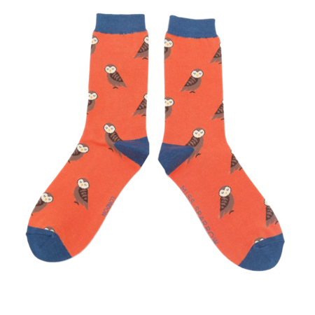 Bamboe damessokken uilen - burnt orange