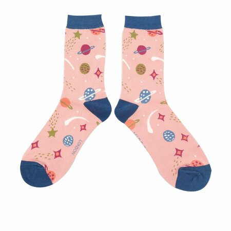 Bamboe damessokken planeten - dusky pink