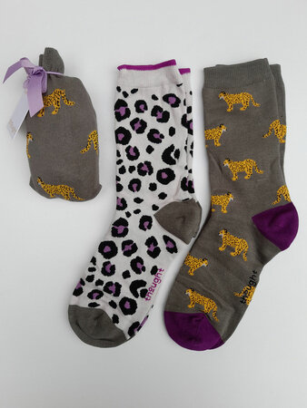 Bamboe sokken met dieren 2 paar in cadeauzakje
