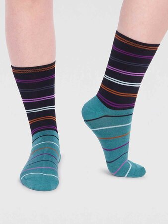 Bamboe damessokken Lauryn stripe - black
