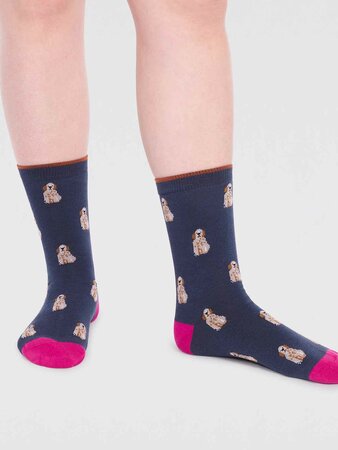 Bamboe damessokken honden dog - slate blue