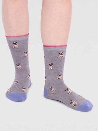 Bamboe damessokken honden dog - grey marle