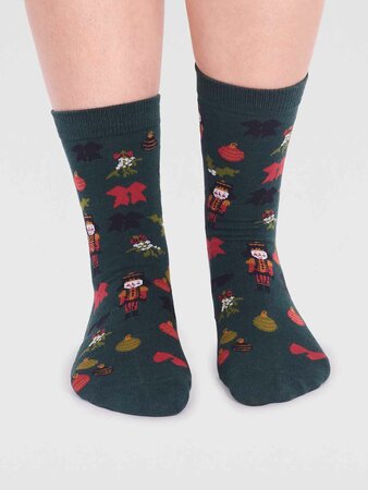 kerstsokken dames notenkraker - forest green