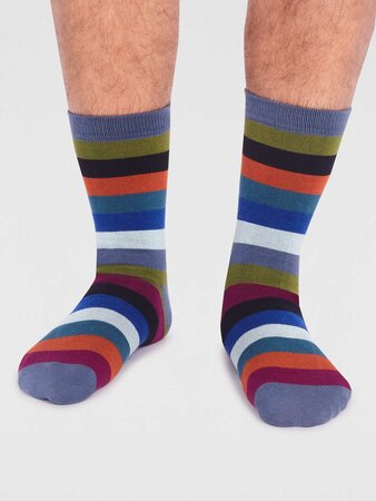 Gestreepte herensokken bamboe Jase stripe - smoke blue