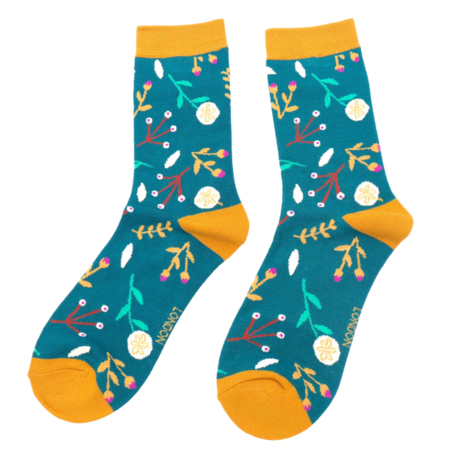 Bamboe sokken dames dandelion floral - teal