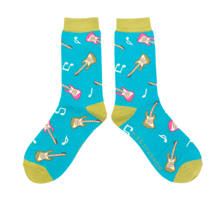 Bamboe sokken dames gitaren - turquoise